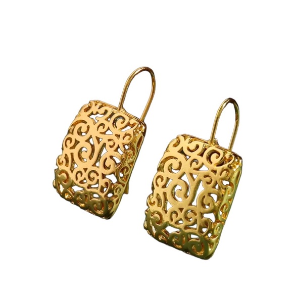 Celtic Rectangle Cut Metal Gold Drop Earrings - Picture 6 of 6